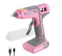 WORKPRO Cordless Glue Gun 12 V, Rechargeable Fast Preheating Hot Glue Gun Kit with 15 pcs Full Size Glue Sticks(11x200 mm) Battery Powered Glue Gun for DIY Project, Art, Craft - Pink