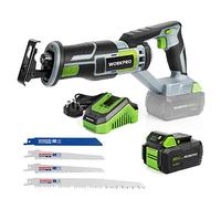 WORKPRO Cordless Reciprocating Saw, 20V 4.0Ah Battery, 25 mm Stroke Length, Variable Speed, Includes 4 Blades for Wood and Metal Cutting