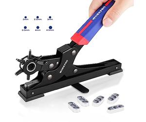 WORKPRO Desktop Leather Hole Punch, Heavy Duty Belt Hole Puncher for Leather with 6 Multi Sized Holes for Belt, Watch Bands, Pet Collars, Bags, Shoes, DIY Home or Craft