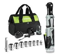 WORKPRO Electric Cordless Ratchet Wrench Set, 3/8" Cordless Ratchet with 7 Sockets, Extension Bar & Drive Adapter, 1H Fast Charger, 12V Powered Ratchet Wrench 55N.m, 2.0Ah Lithium-Ion Battery