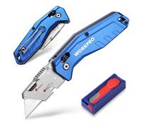 WORKPRO Folding Utility Knife, Aluminium Box Cutter | Includes 10 SK5 Blades, Slide-Lock Safety, Quick-Change Blade, Heavy-Duty Design, User-Friendly, Durable