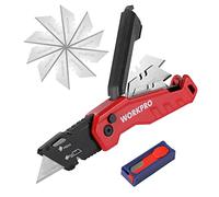 WORKPRO Folding Utility Knife, Aluminium Box Cutter, Red | 13 SK5 Blades, Quick-Change Blades, Belt Clip, Blade Storage, Safety-Lock Design, Portable, Lightweight, Ideal Gift