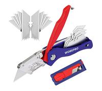 WORKPRO Folding Utility Knife, Box Cutter with Blade Storage and Belt Clip for Daily Use and DIY, Includes 15 Replacement Blades