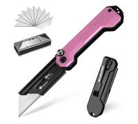 WORKPRO Folding Utility Knife, Box Cutter with Quick-Change Mechanism, G10 Handle, Includes 10 SK5 Blades, Ideal for Cutting Leather, PVC, Paper, Pink
