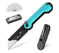WORKPRO Folding Utility Knife, Box Cutter with Quick-Change Mechanism, G10 Handle, Includes 10 SK5 Blades, Ideal for Cutting Leather, PVC, Paper, Blue