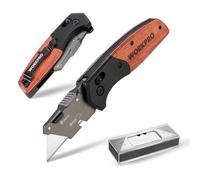 WORKPRO Folding Utility Knife with Wooden Handle, Slide-Lock Box Cutter with Quick-Change Blade and Belt Clip, Includes 10 SK5 Blades