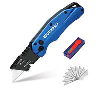 WORKPRO Heavy-Duty Folding Utility Knife, Full-Metal Box Cutter with Quick-Change Blade, Axis Lock for Fast Opening and Secure Locking, Includes 10 Blades, Blue
