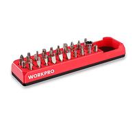 WORKPRO Magnetic Hex Bit Organizer, 39 Hole Screwdriver Drill Bit Holder Tray with Strong Magnetic Base, Accessories Storage Grid, for 1/4 Inch Hex Bit & Drive Bit Adapter, Red (Bits Not Included)