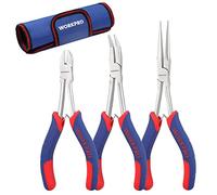 WORKPRO Mini Long Reach Pliers Set with Pouch, 3-Piece Small Extra Long Pliers Tool Kit Includes 7" Needle Nose Plier, 6" Bent Nose Plier, 5-1/2" Diagonal Plier for Hard to Reach Narrow Spaces