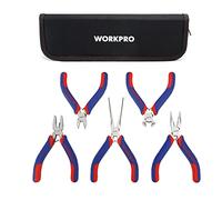 WORKPRO Mini Pliers Set - 5-Piece Jewelry Pliers with Organizer Pouch, Including Linesman, Long Nose, Diagonal, End Cutting, Needle Nose