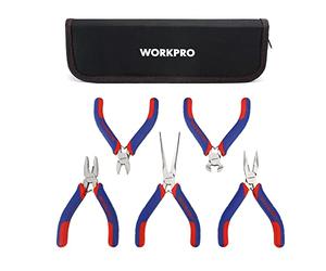 WORKPRO Mini Pliers Set - 5-Piece Jewelry Pliers with Organizer Pouch, Including Linesman, Long Nose, Diagonal, End Cutting, Needle Nose