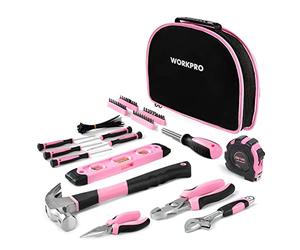 WORKPRO Pink Tool Kit 103-Piece, Pink Hand Tools Set for Home Repair, Tool Kit Portable with Hammer, Screwdriver Set, Tape Measure, Pliers, with Compact Storage Bag, New Home Gifts
