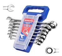 WORKPRO Ratcheting Wrench Set, Metric, 7-Piece Ratcheting Combination Wrench Set, 8mm, 10mm, 11mm, 12mm, 13mm, 14mm, 17mm, 12-Point, CR-V Steel, with Organizer Rack