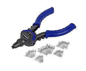 WORKPRO Rivet Gun Set 5-in-1, 250 mm Pop Riveter with 5 Sizes Interchangeable Nozzle 2.4 mm 3.2 mm, 4 mm,4.8 mm, 6.4 mm, Heavy Duty Hand Riveter with 100-Piece Rivets