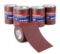 WORKPRO Sandpaper Roll Set 4 Rolls, 9.3cm x 5m, 60/120/180/240 Grit, Aluminium Oxide Abrasive Sanding Paper for Sanding, Polishing and Rust Removal