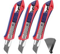 WORKPRO Utility Knife Set, 3-Pack 18 mm Box Cutters with 10 SK5 Replacement Blades, Professional Snap-Off Knives with Rubber Grip, for Paper and Cardboard