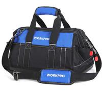 WORKPRO Tool Bag 16-inch, Multi-pockets Heavy Duty Tool Bag with Waterproof Plastic Hard Base, Wide Open Mouth Heavy Duty Electricians Tool Bag with Adjustable Shoulder Strap