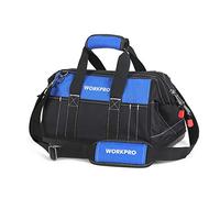 WORKPRO Tool Bag 16-inch, Multi-Pockets Heavy Duty Tool Bag with Waterproof Plastic Hard Base, Wide Open Mouth Heavy Duty Electricians Tools Bag with Adjustable Shoulder Strap