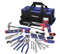 WORKPRO Universal Household Tool Set 156 Pieces Including Tool Bag with Wide Opening for Home Repair and DIY, with Pliers, Keys, Bits, Spirit Level, Knife, Tape Measure, Hammer etc.