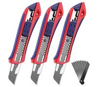 WORKPRO Utility Knife Set, 3-Pack 18 mm Box Cutters with 10 SK5 Replacement Blades, Professional Snap-Off Knives with Rubber Grip, for Paper and Cardboard