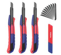 WORKPRO Utility Knife Set, 3-Pack 9 mm Box Cutters with 10 SK5 Replacement Blades, 2-in-1 Professional Snap-Off Knives with Comfort Grip and Stainless Steel Rail, for Paper and Cardboard