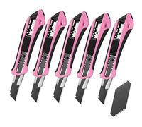 WORKPRO Utility Knife Set, 5-Pack 18 mm Box Cutters with 20 SK5 Replacement Blades, Professional Snap-Off Utility Knives with Rubber Grip, for Cutting Paper and Cardboard, Pink