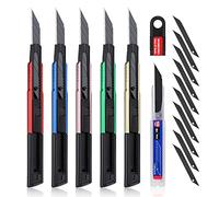 WORKPRO Utility Knife Set, 5-Pack Aluminum Box Cutters with 10 Snap-Off Blades, Retractable Utility Knife with Blackened 30° Extra Sharp Blades, Portable for DIY Projects