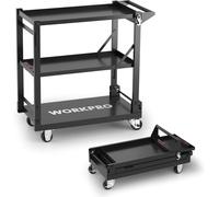 WORKPRO Utility Premium Steel Service Cart, 3-in-1 Folding Rolling Utility Cart with Wheels, 135 KG Capacity, Heavy-Duty Storage Shelves for Kitchen, Hotel, Workshop, Art Studio, and Gallery