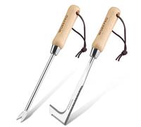 WORKPRO Weed Remover Tool 2-Piece with Wood Handle, Weeding Garden Tools for Gardening with Serrated Edge, Weed Puller for Removing Moss and Weeds, Weeding Tools for Dandelion