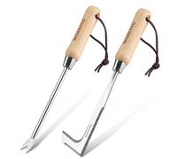 WORKPRO Weed Remover Tool 2-Piece with Wood Handle, Weeding Garden Tools for Gardening with Serrated Edge, Weed Puller for Removing Moss and Weeds,