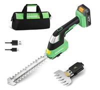 WORKPROX 2-in-1 Cordless Hedge Trimmer and Grass Shear, 20 V Electric Hedge Trimmer with 2000 mAh Battery, Lightweight Handheld Garden Trimmer with 2 Interchangeable Blades, Carrying Tool Bag Included