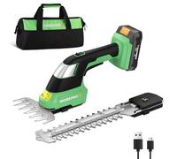 WORKPROX 2-in-1 Cordless Hedge Trimmer and Grass Shear, 20V Electric Hedge Trimmer with 2000mAh Battery, Lightweight Handheld Garden Trimmer with 2 Interchangeable Blades, Carrying Tool Bag Included