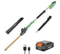 WORKPROX 20 V Cordless Pole Hedge Trimmer with 2.8 m Telescopic Long Reach | 65Mn Steel, 150° Pivoting Head, 11 Adjustable Positions, Lightweight & Portable, Power Display, Power Bank Function