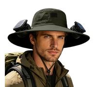 Works Outdoors Wide Brim Sun Hat with Fan Built in Solar Cooling for Men, Gardeners Hat for The Hot Summers, 2 Fans USB Charging UPF 50+ Sunscreen Protection Fishing Hat Army Green
