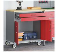 Workshop Bench Red 75x45x85 cm Engineered Wood & Steel 1 Shelf 4 Wheels Cam Lock