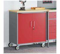 Workshop Bench Red Engineered Wood & Steel 75x45x85cm Industrial with Shelf Lock