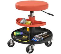 Workshop Rolling Stool Yellow PU Seat 29cm Pneumatic 40-51cm steel frame w/Trays