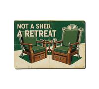 Workshop Shed Retreat Tools Chair Sanctuary Backyard Metal Tin Sign Plaque Wall Decor for Cafe, Man Cave, Club Bar, Office, Home Garden Round Metal Poster 8x12Inch
