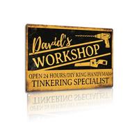 Workshop Sign Open 24 Hours DIY Handyman and Tinkering Specialist - Decorative Metal Sign for Garage, Shed, or Office 8x12 In (25150)