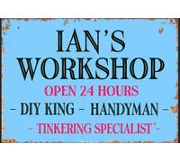 Workshop Sign Personalised Metal Man Cave Garage Shed Gift Idea Wall Plaque (A5 (200x150mm) Approx)