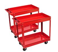 Workshop Tool Trolley Red Lacquered Steel 2 Shelves 840x410x780mm 4 Swivel 100kg