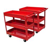 Workshop Tool Trolley Red Lacquered Steel 840x410x780mm 2-Shelf 100kg 4WheelsPro