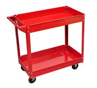 Workshop Tool Trolley Red Lacquered Steel 840x410x780mm 2 Shelves 100kg & Handle
