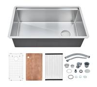 Workstation Kitchen Basin - 32 Inch Undermount Single Bowl, 16 Gauge Stainless Steel - Integrated Ledge - Deep Basin - Drop-in or Under Counter 9 x 32 x 10 Inch