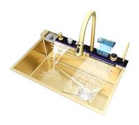 Workstation Stainless Steel Kitchen Gold Multifunctional Digital Display with Pull-Out Faucet Under Counter Basin (Color : Gold, Size 80 * 46 23cm)