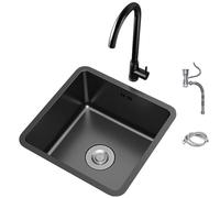 Workstation Undermount Sink Kitchen Sink, Black 304 Nano Stainless Steel Rectangular Bar Washbasin, Table Top Undercounter Small Single Sink with Faucet (Size : 35 * 35Cm)