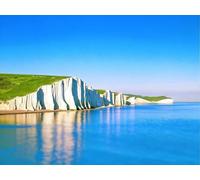 WorksyZen Magic Serene Moonlight Beach 5D Diamond Painting | Calming Night Scene with Ocean Waves, Rocks & Distant Lights | Seaside Full Drill DIY Wall Art for Relaxation (Seven Sisters Cliffs)