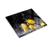 Worktop Saver 60x52 cm Stain and Heat Resistance Bacteria-Resistant Rectangular Glass Non-Slip Feet Polished Edges Printed Food Contact Easy to Clean Smooth Surface - Lemons and Water