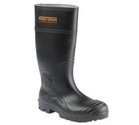 Worktough - Safety Wellington, Size 9 UK - Men's Workwear - 100% Waterproof PVC Upper - Wide Fitting, SRC Slip Resistant Work Boots - Black