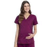 Workwear Revolution Maternity Women Scrubs Top Mock Wrap WW688, Wine, Medium